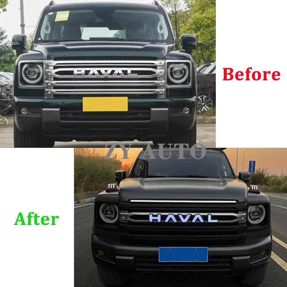 For Great Wall GWM Haval 2th H9 2024 2025 Car Front Grille Luminescent Middle Grid Badge Logo Emblem Cover Markers Accessories
