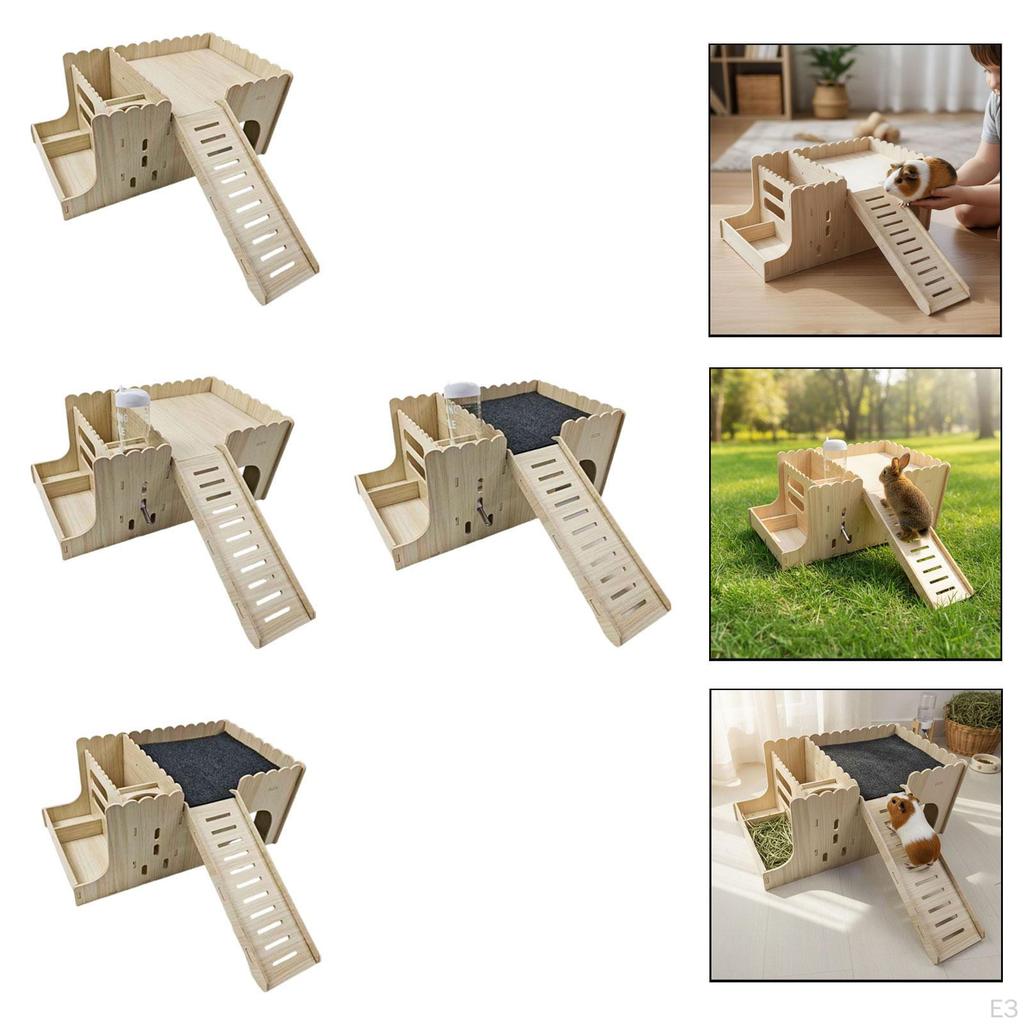 Convertible Wooden Hamster House, Guinea Pig Enclosure, Chinchilla Hut, Feeding Area And Spa