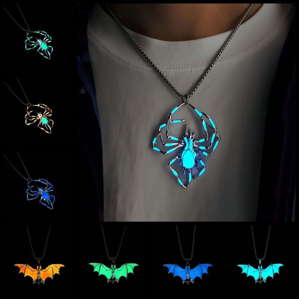Bat Halloween Necklace Punk Style Hip Hop Neck Chains Unique Luminous Pendant Necklace  Gifts
