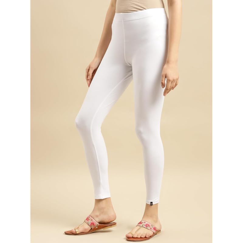 rangita Women Cotton White Solid Ankle Length Legging, S