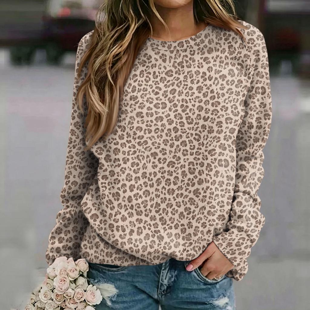 Damen Casual Top mit Leopardenmuster und Raglanärmeln