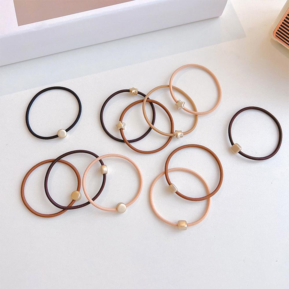 10pcs/set Simple Round Heart Square Hair Tie Highly Elastic Durable Rubber Band Ponytail Hair Rope Headwear Hair Accessories
