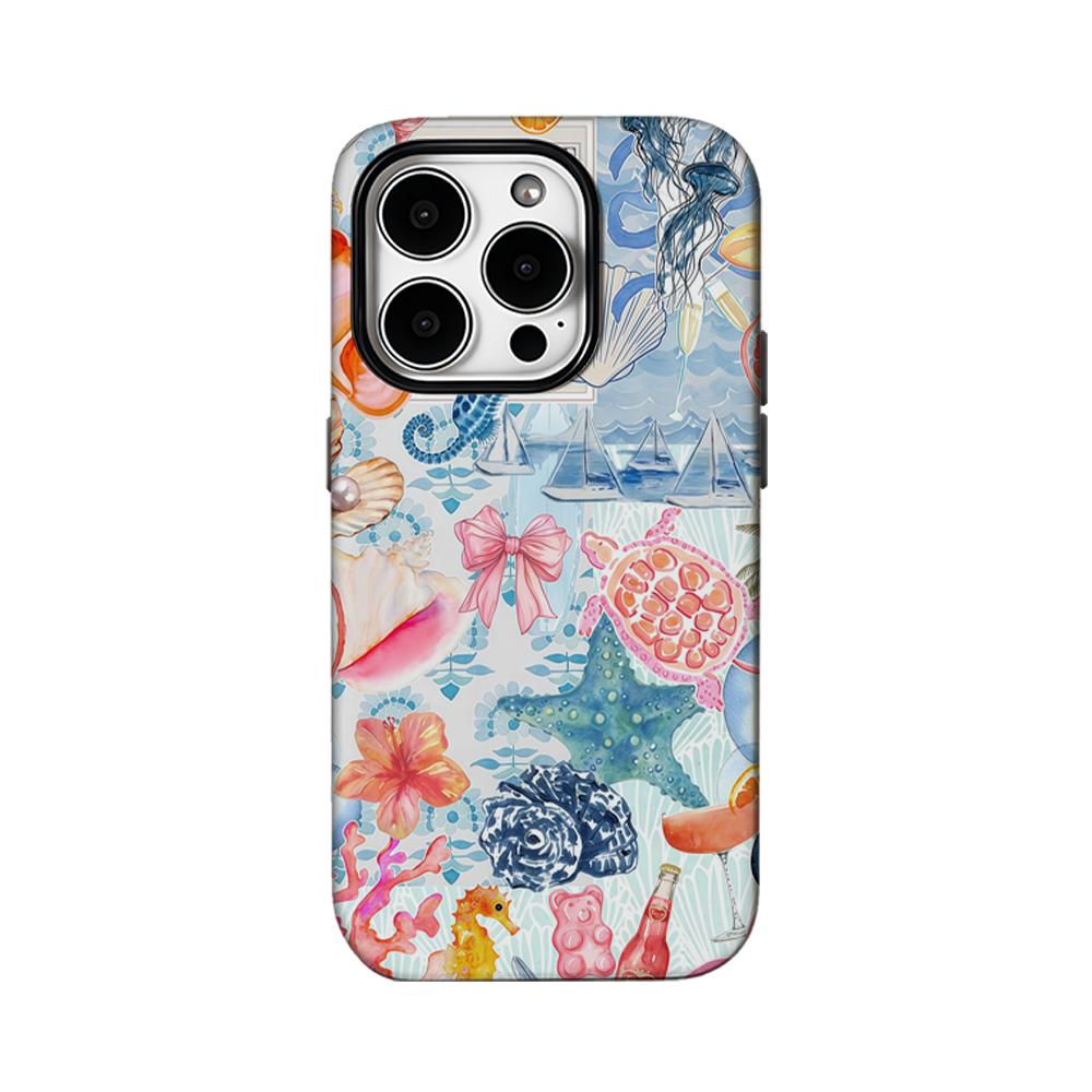 

Синий чехол для телефона с морской жизнью для IPhone 16 15 14 13 12 11 X XS XR XSMAX 7 8 Pro Max Plus Двухслойная задняя крышка IPHONEXSMAX