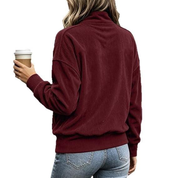 Fall/Winter Solid-color Padded Long-sleeved Buttoned Fashion Street-style Women's Hoodie
