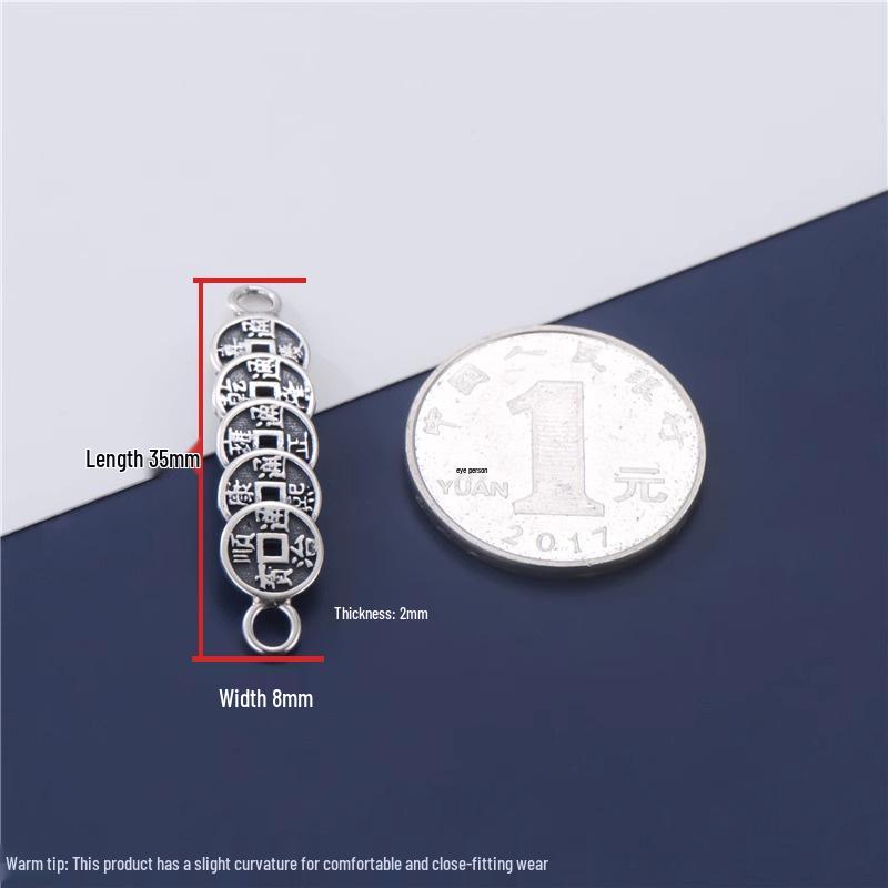 Wenwan Beaded Accessories: Five Emperors Coins Pendant, Unisex Wealth-Attracting Copper Coin Handwoven Bracelet with Spacer Beads.