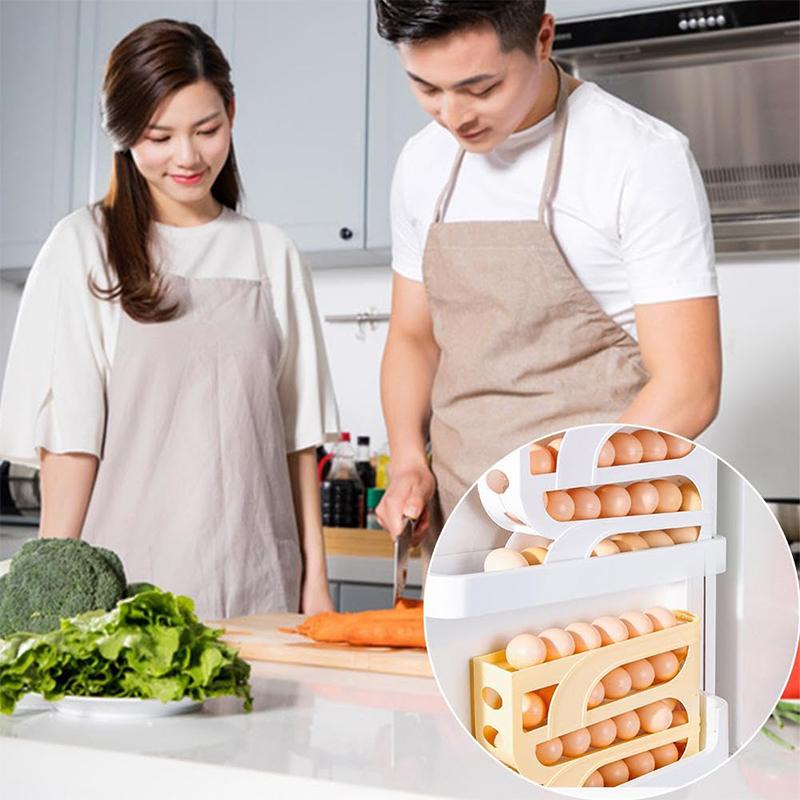 Haushalt Automatischer Rollender Eieraufbewahrungsbehälter Küche Kühlschrank Seitenfach Eier Frischhalter 30 Eierkartons 3-lagige Eieraufbewahrung
