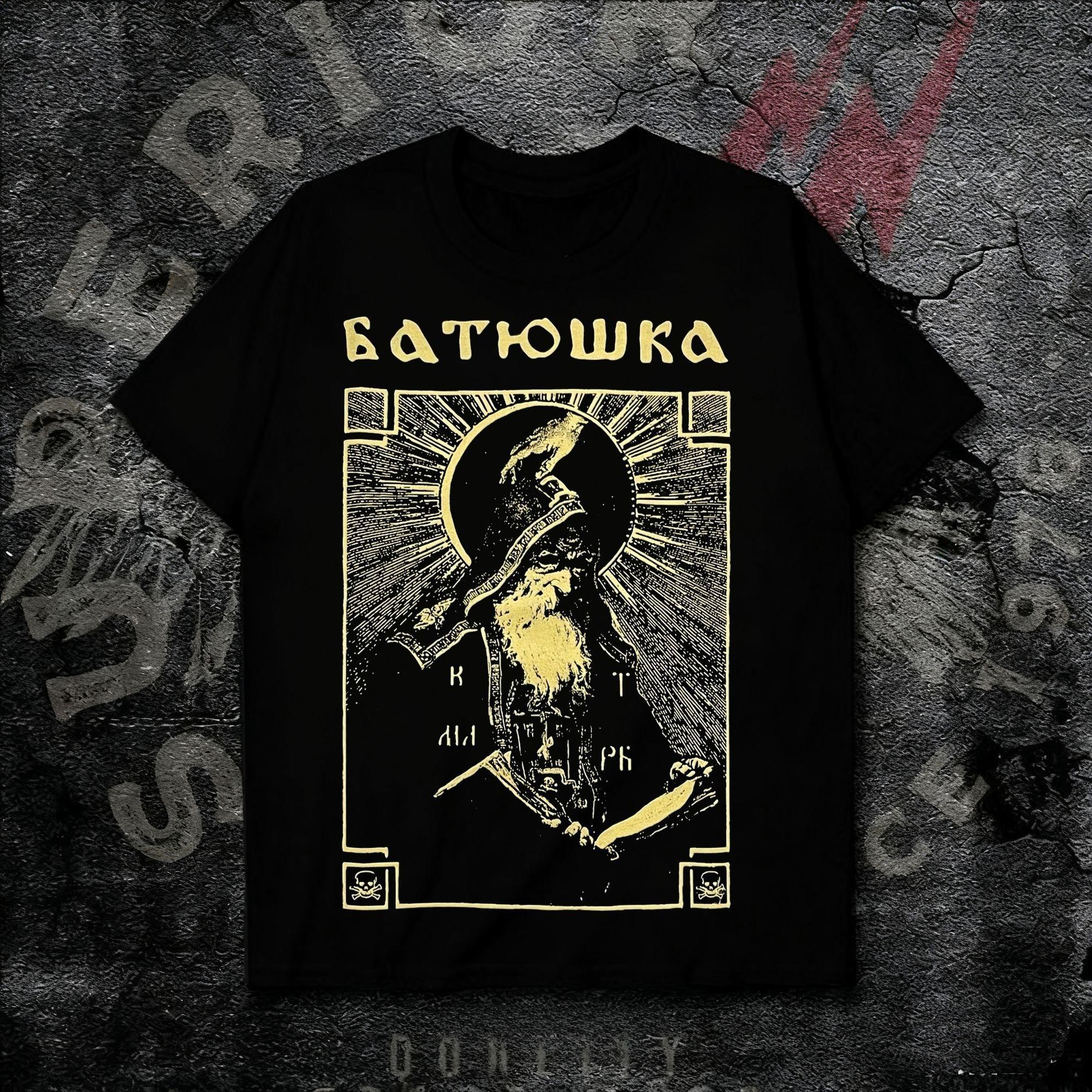 

BATUSHKA Bands European Dark Rock Themed Vintage Printed Pure Cotton Tshirt for Men and Women Loose Fit Suitable for Summer 2XL