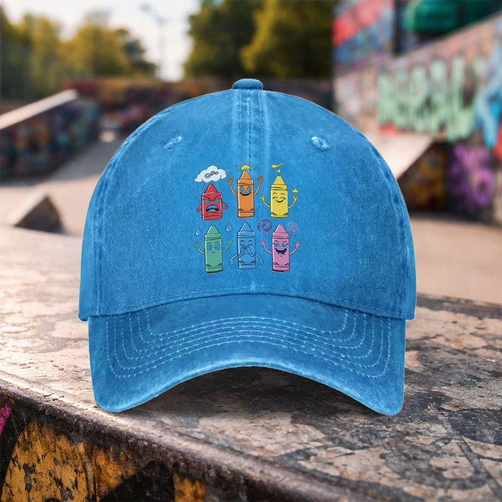 Pc Casual Fashion Cartoon Crayon Print Washed Baseball Cap Premium Versatile Outdoor Accessory Unisex Duckbill Hat Suitable for