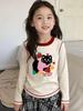 Autumn & Winter Girls' Cartoon Cotton Long Sleeve T-shirt - 2025 New Fashion Round Neck Top