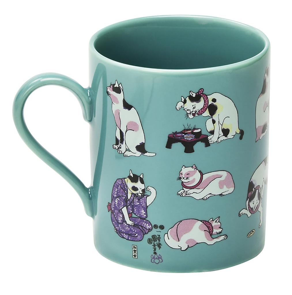 Yamakatsu Mino Touen "Kuniyoshi Utagawa Kuniyoshi Ukiyo-e (Even If It Ends In Disaster)" Mug, Approximately 330ml, Blue, Ukiyo-e Cat Art, Made In Japa