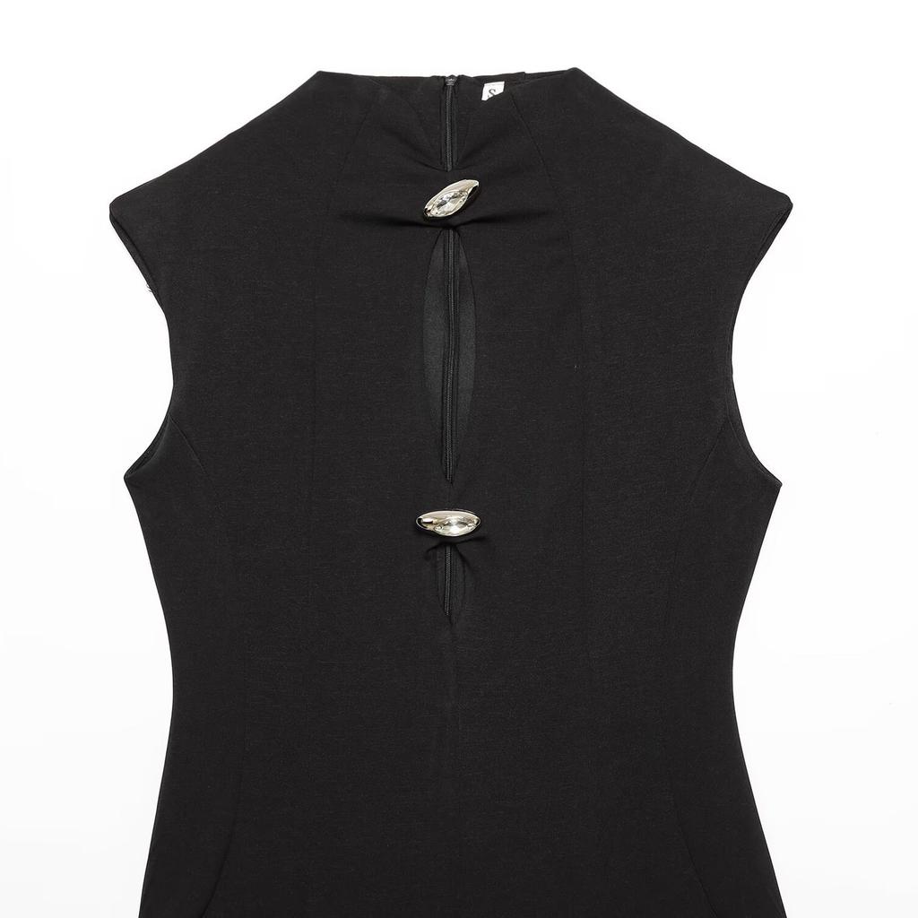 European and American Style, New Women's Clothing, Foreign Style Classic Slim-fitting Versatile Sleeveless Hollow Long Dress