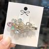 Women Hairpin Bow Shape Faux Pearl Rhinestone Faux Crystal Decor Hollow Out Exquisite Anti-slip Sparkling Luxury Hair Decoration Hair Clip