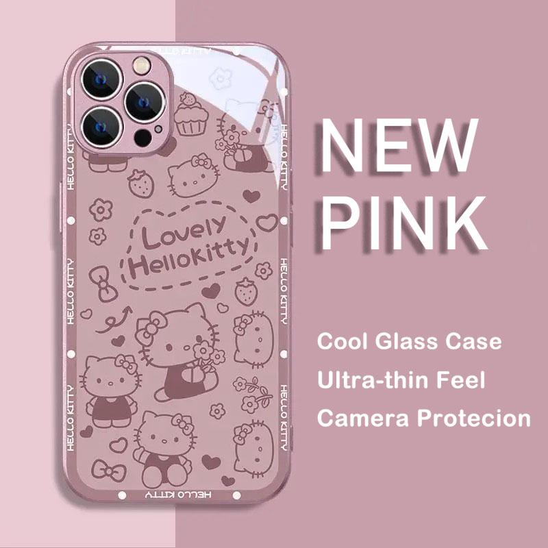 Ins New Hello Kitty Metallic-Color Phone Case For Samsung S10 20 21 22 23 8 9 24 FE PLUS Ultra 5G Glass Hard Cover