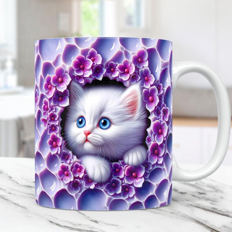 Cute Cat Mug Cute Kitten Hole In The Wall Ceramic Coffee Mug Holiday Coffee Latte Mug Novelty Space Design Drinking Cups For