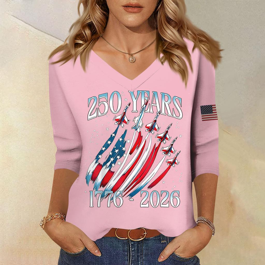 Womens Spring Tops V Neck 250 Years 1776 2026 Print Summer Shirts for Women Dressy Tops for Women Casual Style