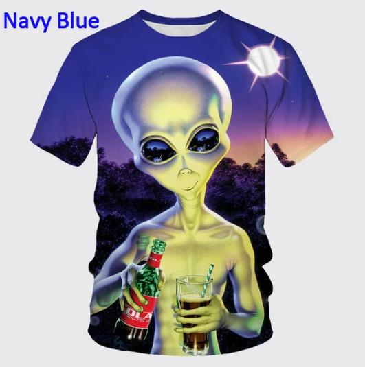 Summer 3D Printing Alien Pattern T-shirt Fashion Round Neck Short Sleeve Universe Neutral Casual T-shirt Source