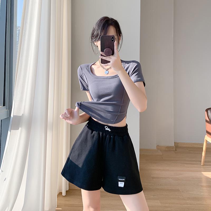 

Женская футболка из чистого хлопка облегающего кроя с коротким рукавом и дизайном, подчеркивающим талию - Идеально подходит для весны и лета. L серый/древесный уголь