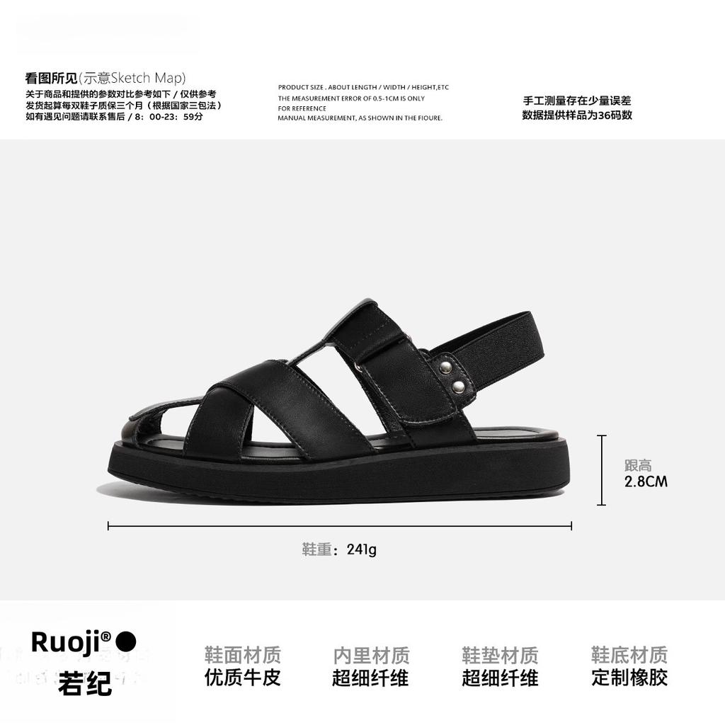 2025 summer new leather hollow woven pig cage Roman sandals women's design sense niche Velcro versatile