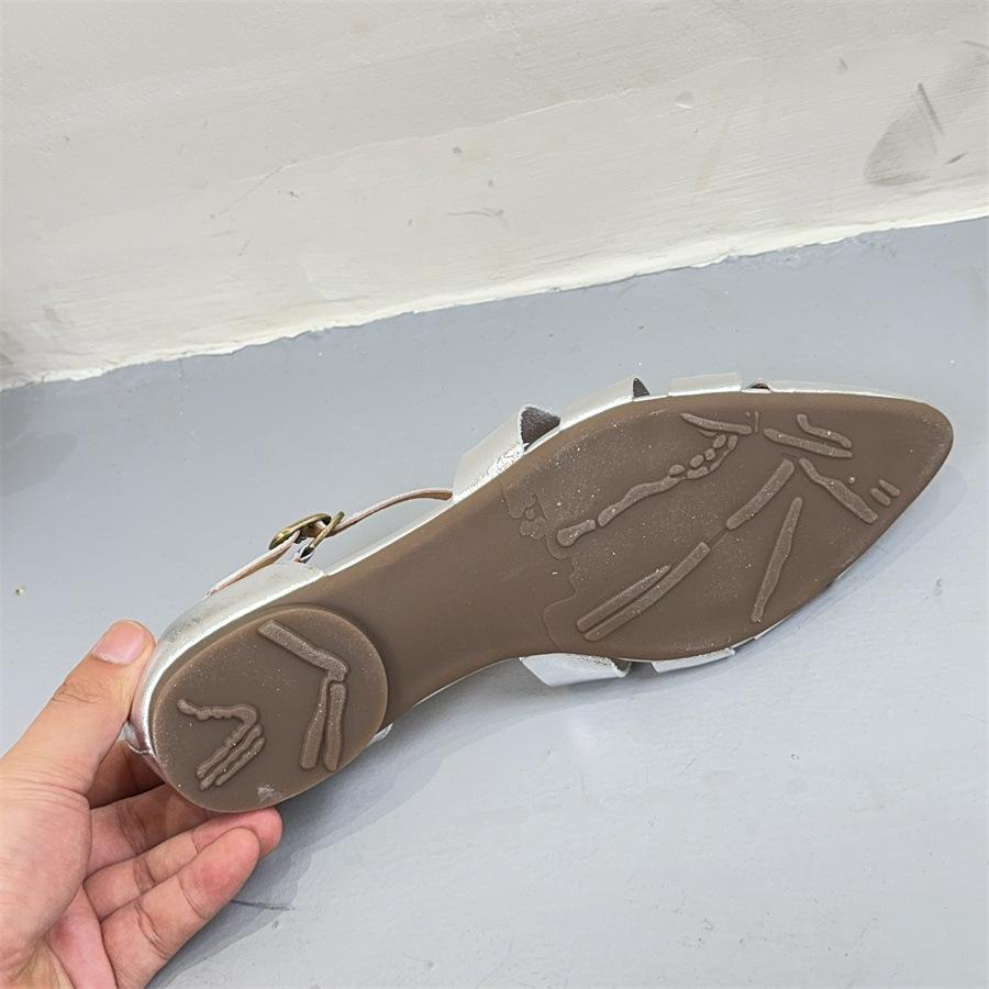 Johnature Kadın Ayakkabıları Hakiki Deri Sivri Burunlu İçi Boş Moda Çok Yönlü Roma Sandaletleri
