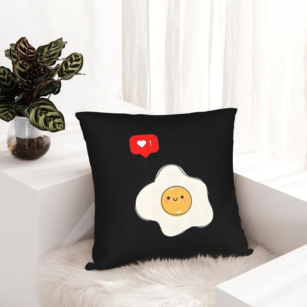 "Love Egg" Pillow Cover 2D Printed Polyester Sofa Cushion Case – Cute Fried Egg With Heart & Smile Design 40X40Cm