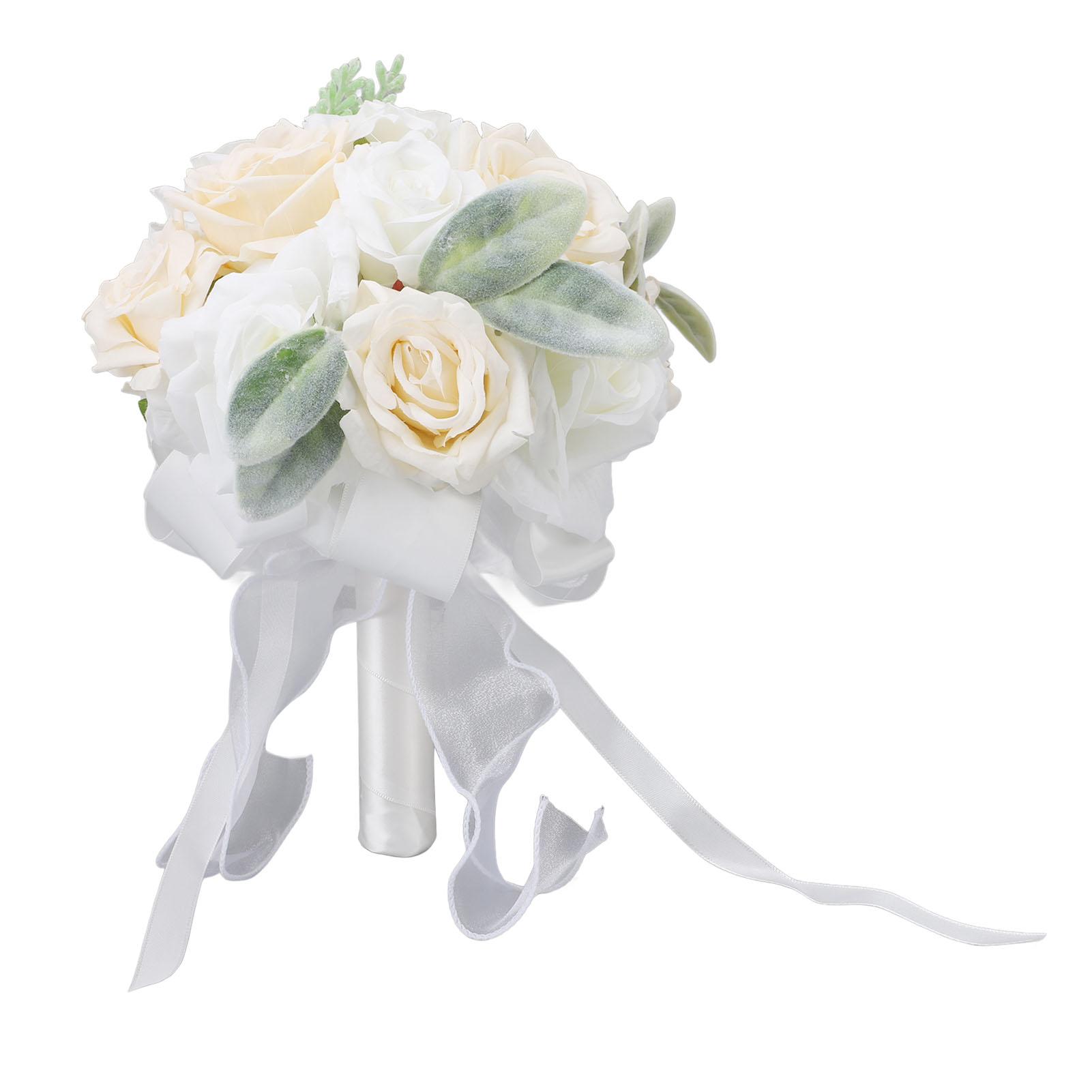 

Wedding Bouquets for Bride Soft Ribbon Bridal Bridesmaid Holding Flowers Artificial Rose for белый
