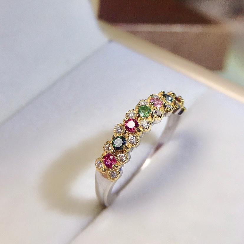 Colorful Gemstone Adjustable Women's Ring: Full Diamond Imitation Tourmaline Design, Hot-Selling and Elegant.