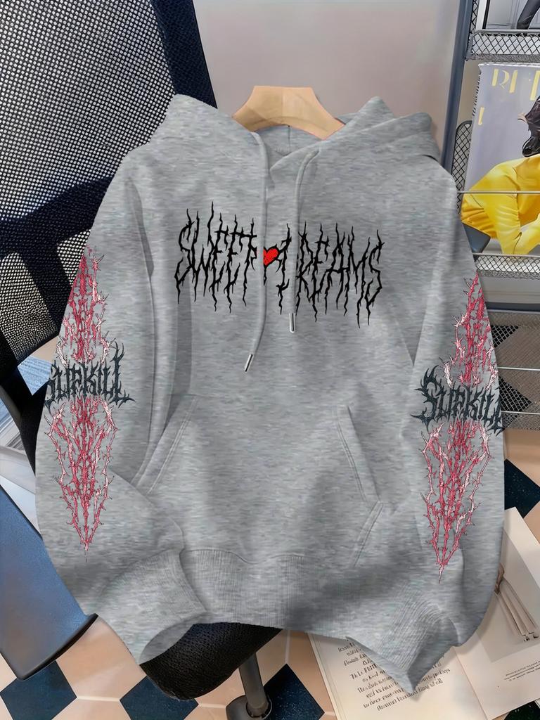 Dark Gothic letter print hooded sweater, the same street loose pullover for men and women
