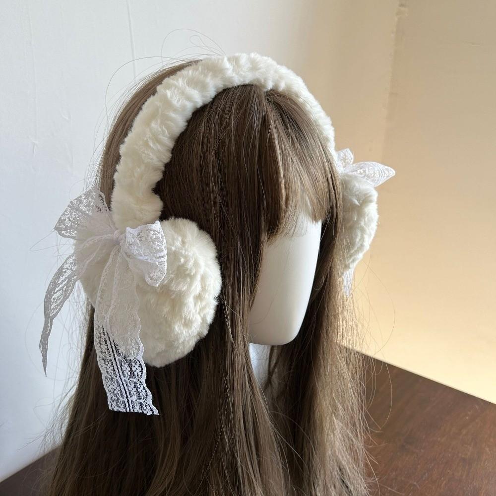 Windproof Winter Plush Earmuffs Lace Ear Cover Fashion Bow Ear Warmers  Skiing