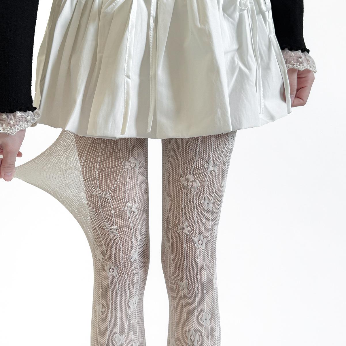 Spring/Summer Floral Vertical Stripe Milky White Lace Jacquard Mesh Nylon Stockings Snagging Resistance Miu Style Pure Seduction Standard