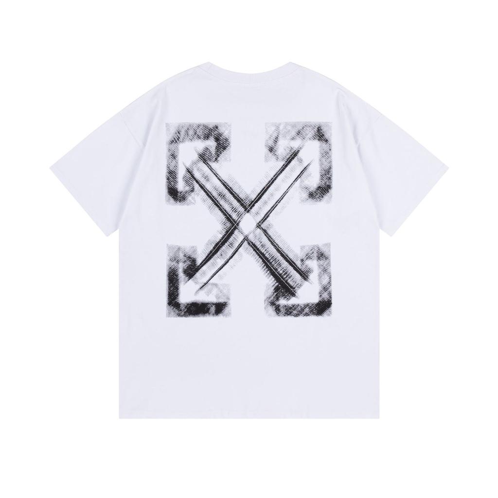 9014 Off-White 2025 Frühjahr/Sommer Neue Rendering Pfeilmuster Rundhals Kapuzen Kurzarm Herren- und Damen-T-Shirts