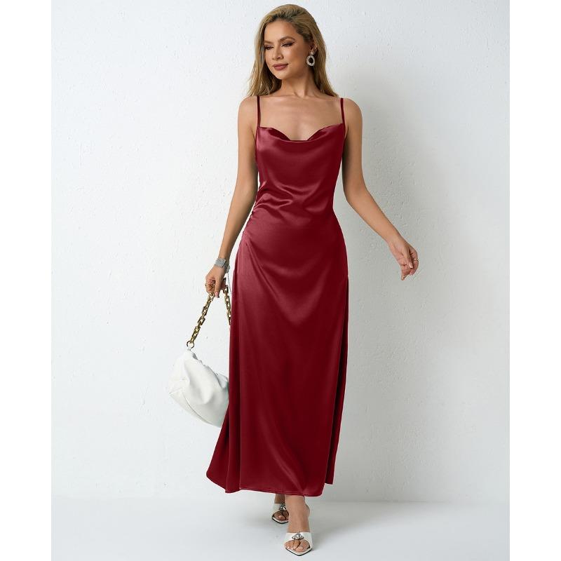 Dámské šaty s plisovaným designem ze simulovaného hedvábí, saténové šaty