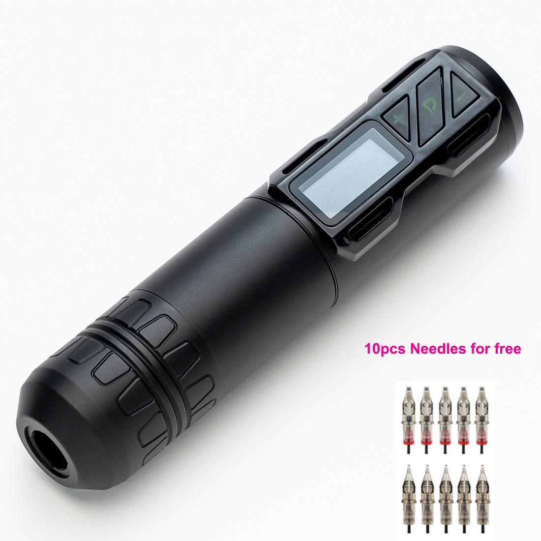 

P2 Бездротова ручка для татуювань Ротаційна картриджна машина Потужний двигун без сердечника Цифровий світлодіодний дисплей Інструменти для перманентного макіяжу для тіла художника чорний