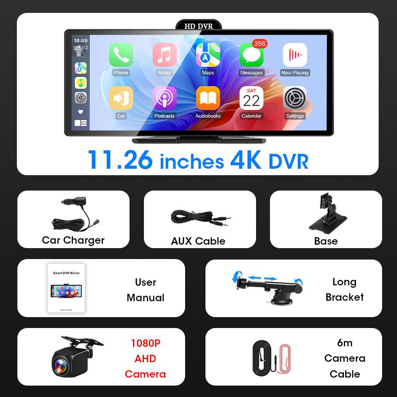2025 New 4K Dash Cam Wireless Carplay Android Auto Support Rearview Camera 5GHz Wi-Fi Car DVR Black Box Automotive Accessories
