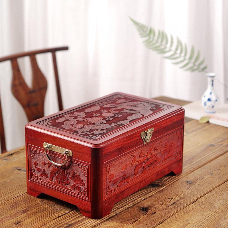 Auspicious Rosewood Dragon & Phoenix Wedding Jewelry Box in Retro Chinese Style 40*25*18.5cm