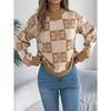 Autumn Winter Snowflake Checkered Knitted Sweaters Lantern Pullover Sweater Women's Christmas Sweater