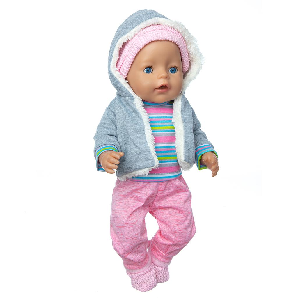 Puppenkleidung Puppenkleidungsset mit Mantel, Bluse, Hose, Mütze und Socken für 36 – 43 cm große New Born Babypuppen (Keine Puppe)