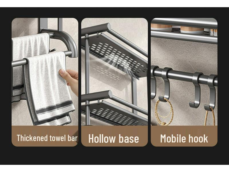 Gray Thick No-Drill Wall-Mounted Bathroom Towel Rack