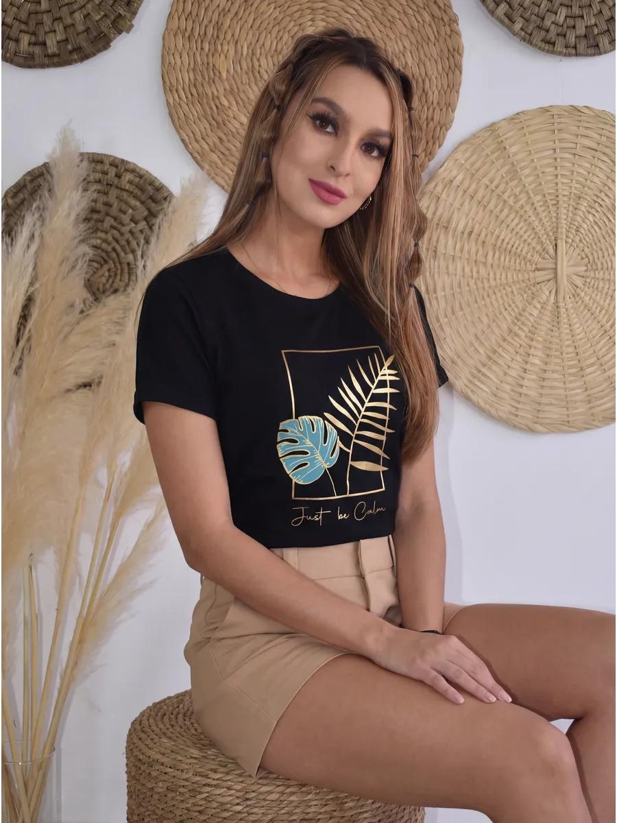 Oversized thick T-shirt with fern print 4XL