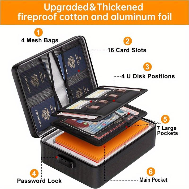 1pc Document Organizer with Lock Upgraded Heat Insulated Fireproof Waterproof 3 Layers File Organizer Portable Safe Storage for Important Documents