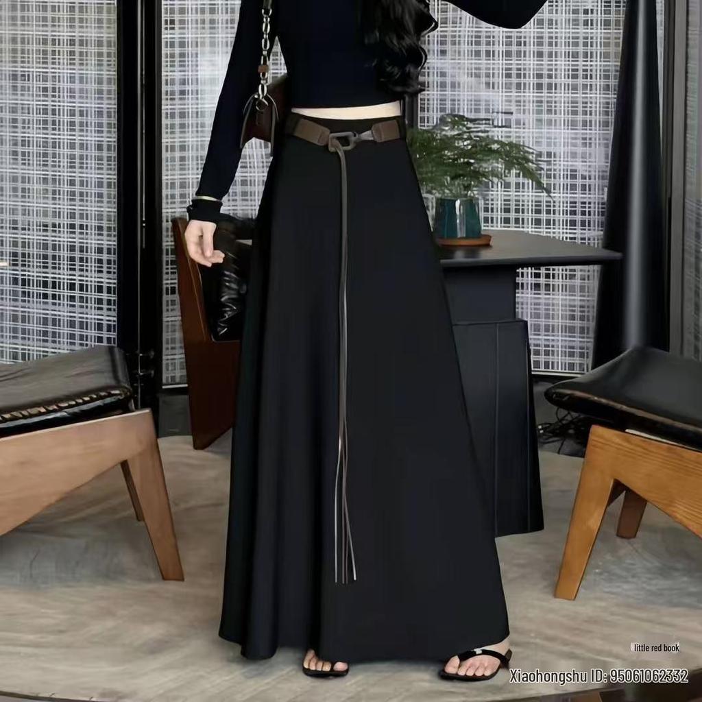 Elegant High-Waisted A-Line Maxi Skirt with Belt for Women – Autumn 2025