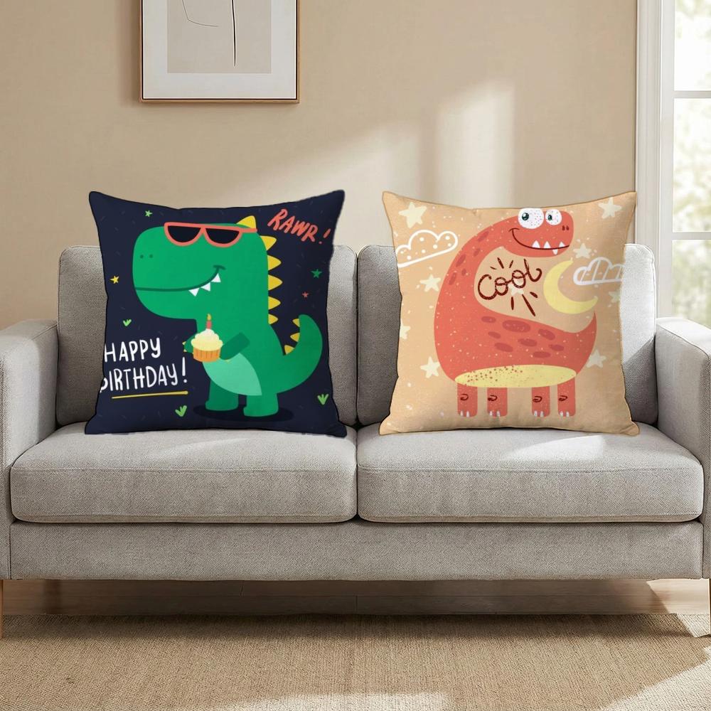 Cute Cartoon Dinosaur Cushion Cover Multi-Scene Pillow Cover for Home & Car - Reversible, Soft & Durable for Daily Use