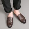 Men's Cross-Strap Half-Open Back Leather Slip-Ons: No-Heel Pointed Toe Sandals In British Style