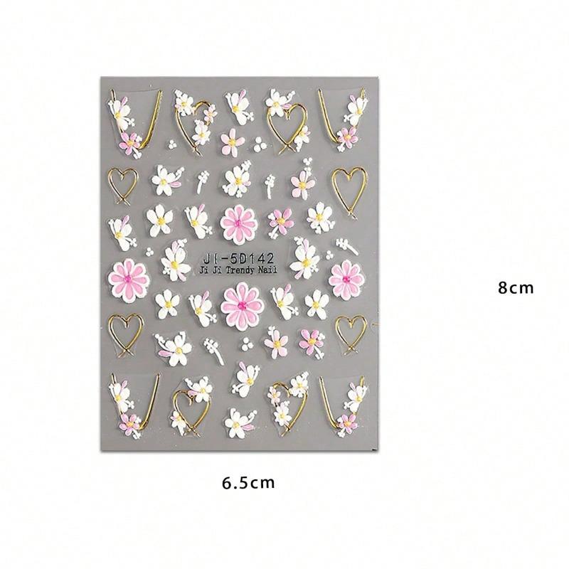 

1Pc Spring And Summer Hot Stamping Flower Heart-Shaped Nail Art Stickers White Flowers, Hollow Heart-Shaped Nail Art Decal