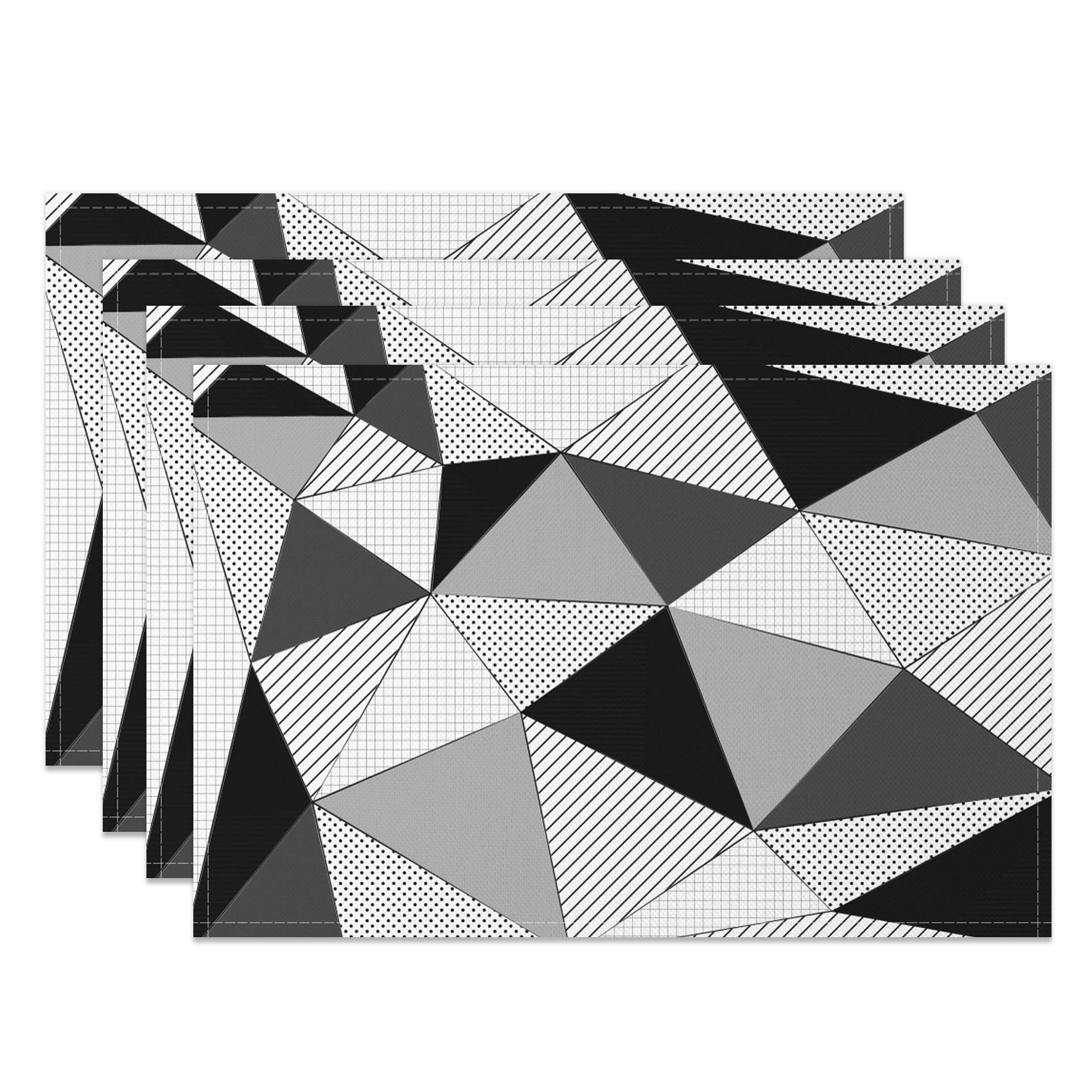 

Black White Geometric Printed Kitchen Placemat Dining Table Mat Heat Resistant 4pc Linen Table Pads Tableware Home Decoration 30x45cm-4PC