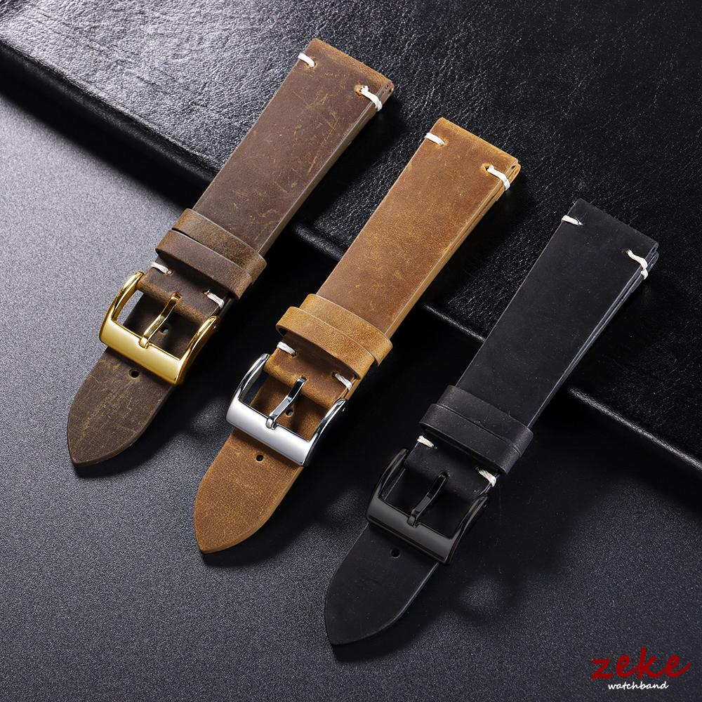 Vintage Oil Wax Calfskin Watch Band 18mm 20mm 21mm 22mm Handmade Stitching Cowhide Straps for Omega Retro Brown Black Wristband
