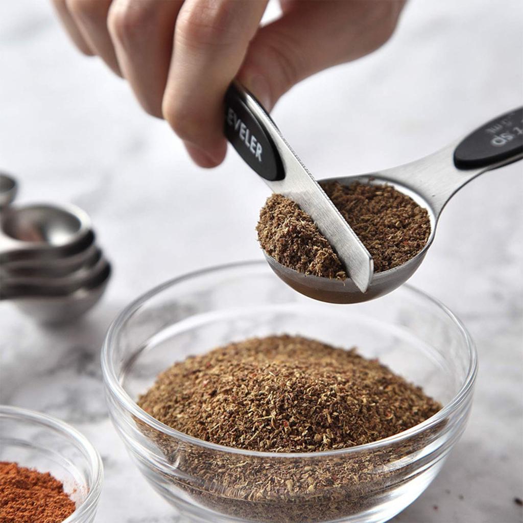 Magnetic Measuring Spoons Set, Sided, Stainless Steel, Fits In Jars