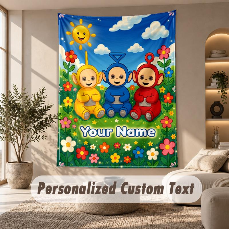Teletubbies Tapestry, Personalized Custom Text, Wall Hanging Tapestry For Living Room Home Wall Decor