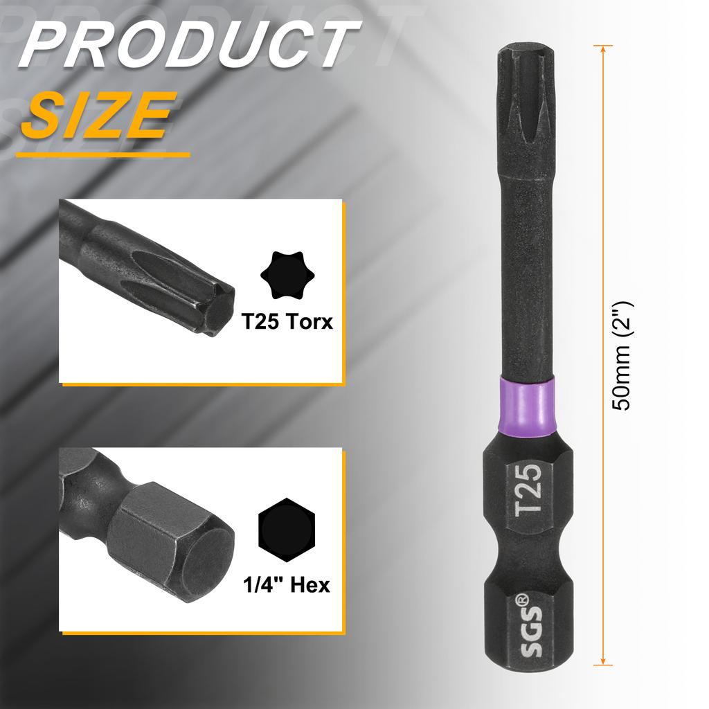 T7-T50 Torx Head Impact Screwdriver Bits 1/4" Hex Shank Magnetic No Hole Tamper Proof 6 Point Star Screw Driver Bits Power Tools