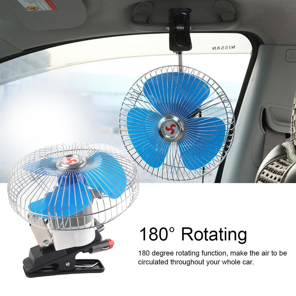 Strong Wind Rotatable Clip Cooling Fan 8inch Low Noise Oscillating Auto Cooling Fan with Clip 12V 25W Truck Car Auto Fan
