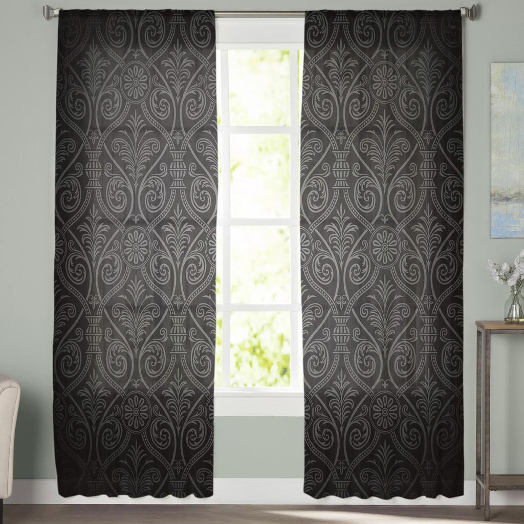 Floral Black Texture Modern Curtains For Living Room Transparent Tulle Curtains Window Sheer For The Bedroom Accessories Decor
